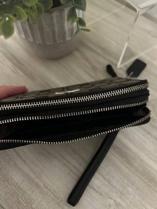 Coach Signature Canvas Double Zip Wristlet with Black Trim - Picture 5 of 7